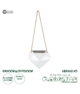 GloboStar® Artificial Garden HERAKLIO 20467 Κρεμαστό Πήλινο Κεραμικό Κασπώ Γλάστρα - Flower Pot Λευκό Μ13.5 x Π15.5 x Υ37cm